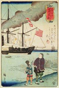 American naval vessel in a Japanese harbour, 1861 by Japanese School